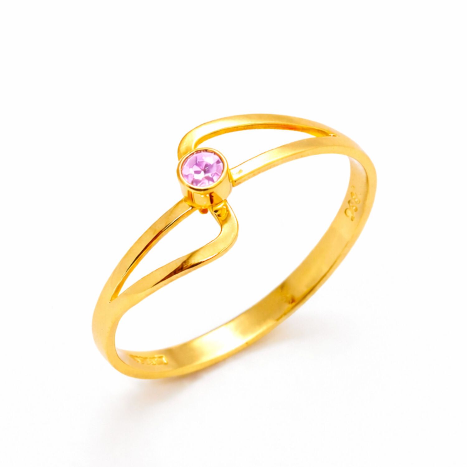 Anillo Solitario Olas Oro 18k Con Cristal Central Rosado 2mm image number 0.0