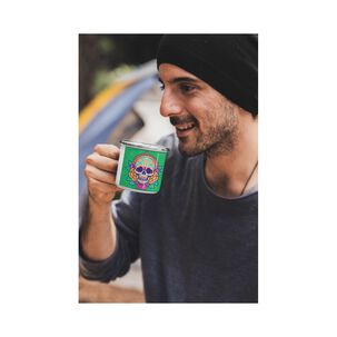 Taza Enlozada Catrina Esqueleto Verde Flores Esqueleto