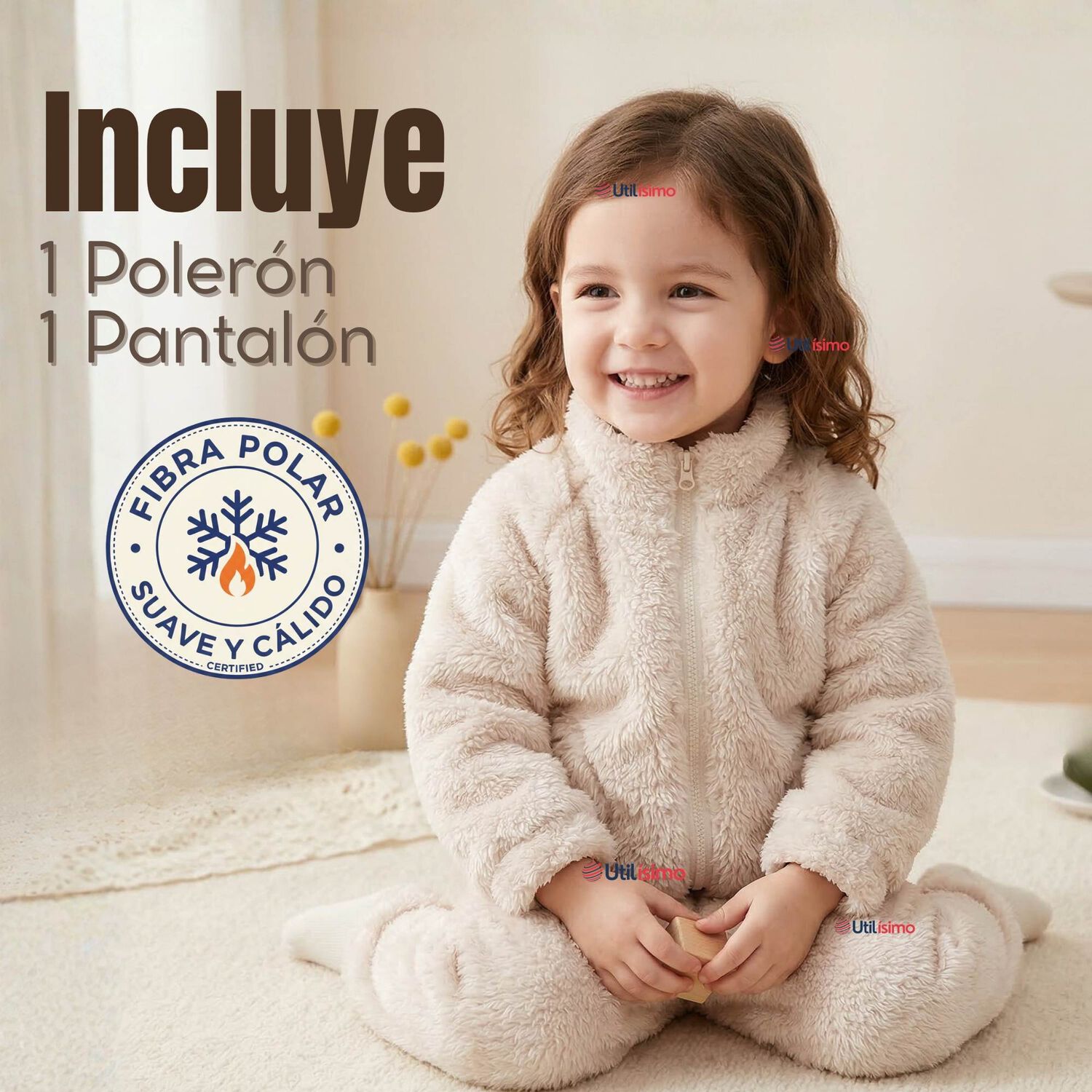 Conjunto 2 Piezas Buzo Poler&oacute;n Pantal&oacute;n Bebe Ni&ntilde;a Poli&eacute;ster Beige image number 1.0