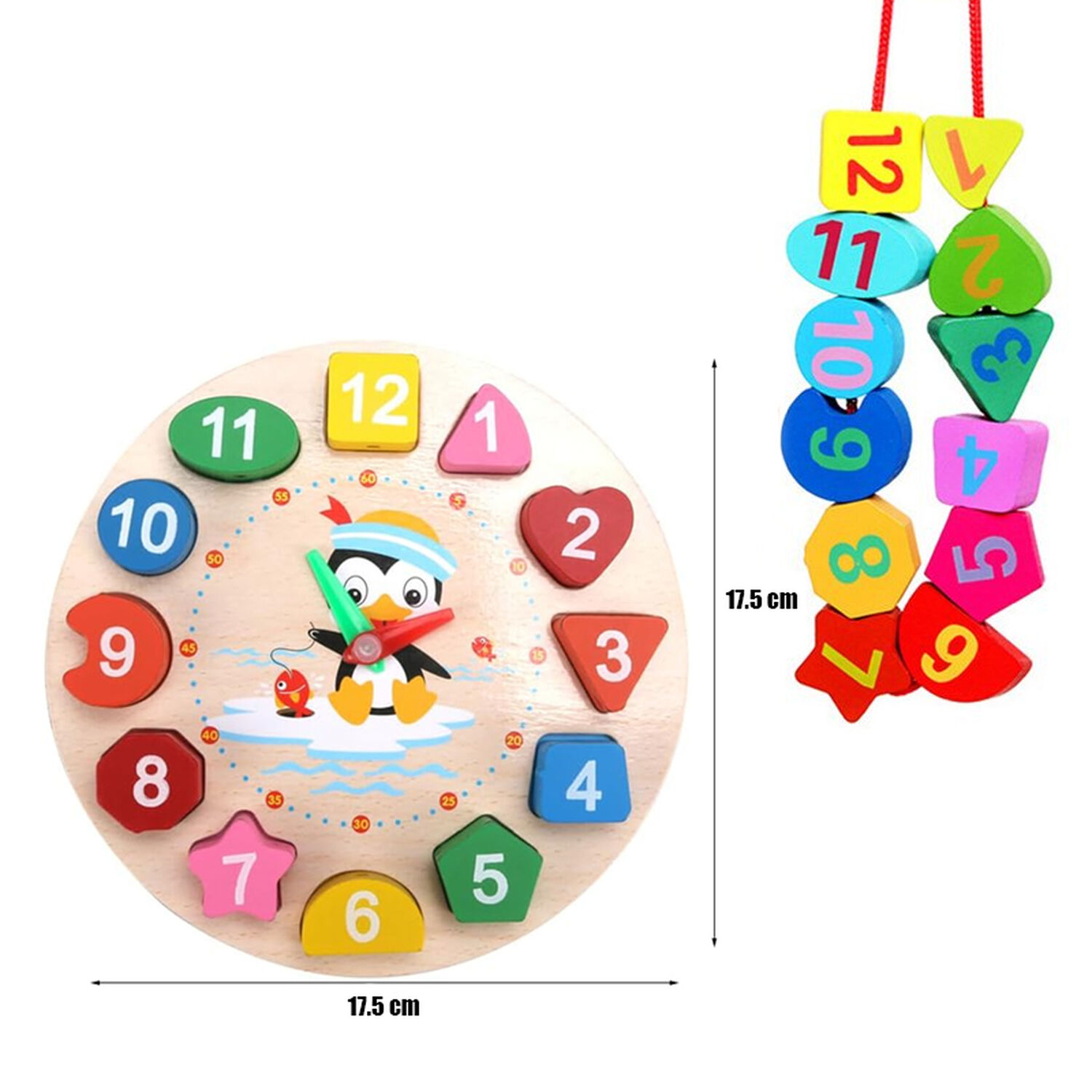 Reloj Didactico Juego Puzzle Encaje De Madera Formas Colores image number 1.0