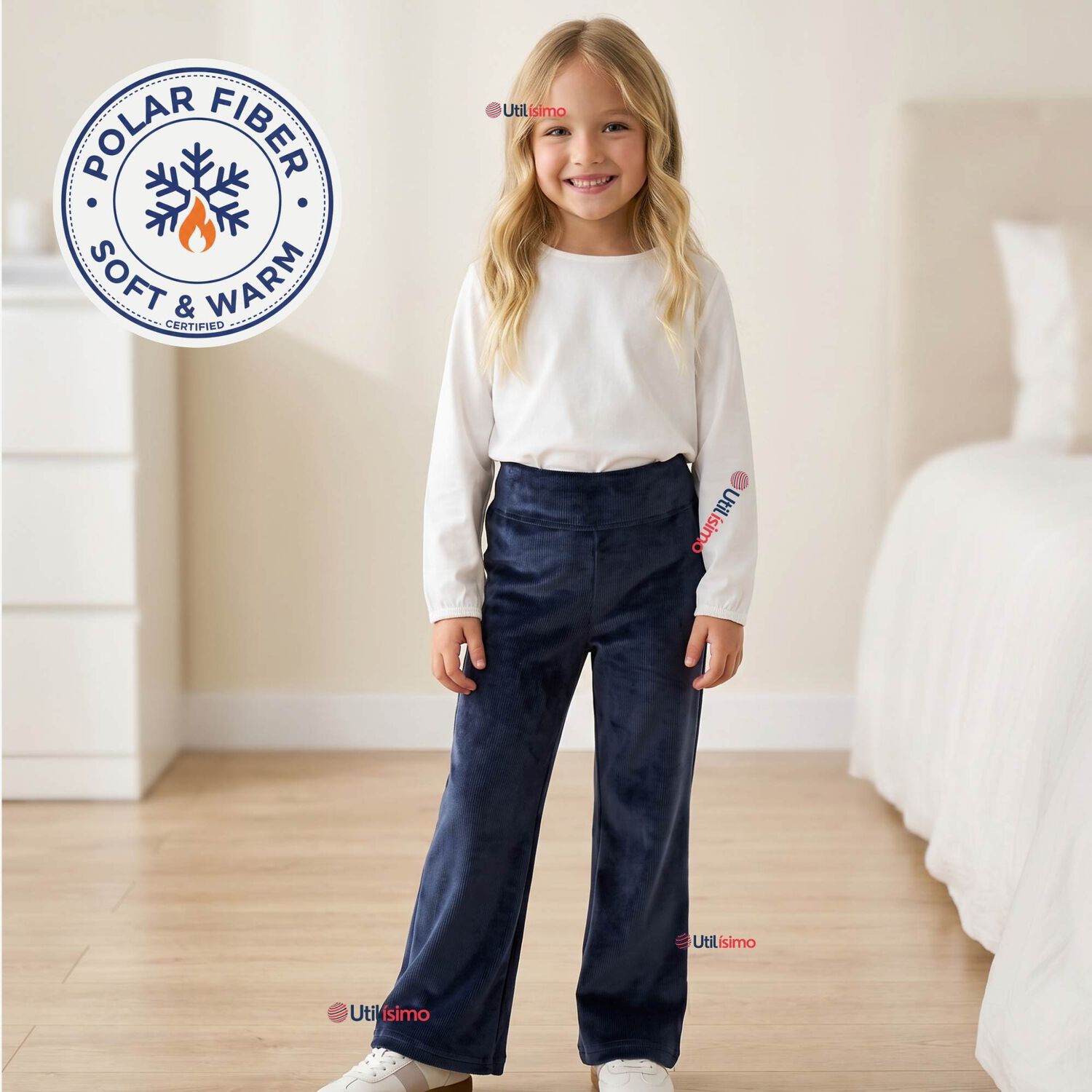 Calza Pantal&oacute;n Palazzo Ni&ntilde;a Polar Con Chiporro Elasticada T&eacute;rmica Navy Blue image number 0.0