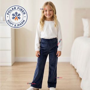 Calza Pantal&oacute;n Palazzo Ni&ntilde;a Polar Con Chiporro Elasticada T&eacute;rmica Navy Blue