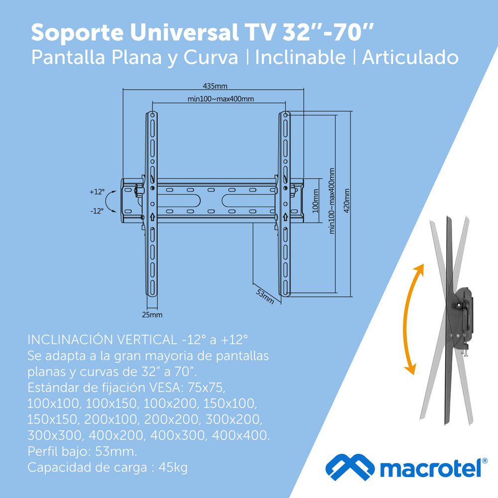 Soporte Tv Inclinable Macrotel 32-70" - Hasta 45kg image number 4.0