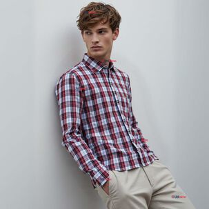 Camisa Huaso Cuadrill&eacute; Cuadro Manga Larga 100% Algod&oacute;n Azul Blanco Casual