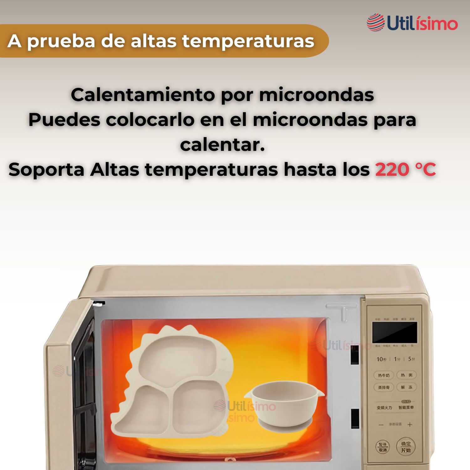Set De Alimentaci&oacute;n Beb&eacute; Silicona 5 Piezas Dinosaurio Libre Bpa Color Beige image number 7.0
