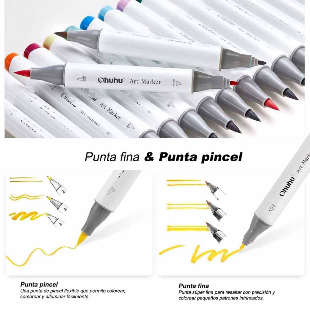 Ohuhu 216 Marcadores Alcohol + 1 Blender Pincel & Fina image number 2.0