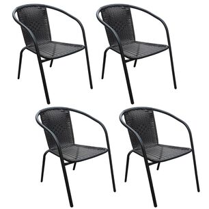 Pack 4 Silla De Terraza Rat&aacute;n Sint&eacute;tico Y Acero Negro