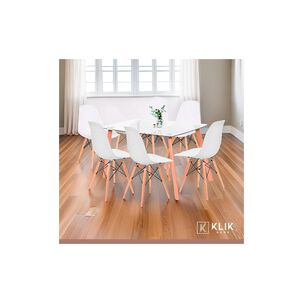 Comedor Mesa De Vidrio N&oacute;rdica 140x90 Cm + 6 Sillas Eames Blancas