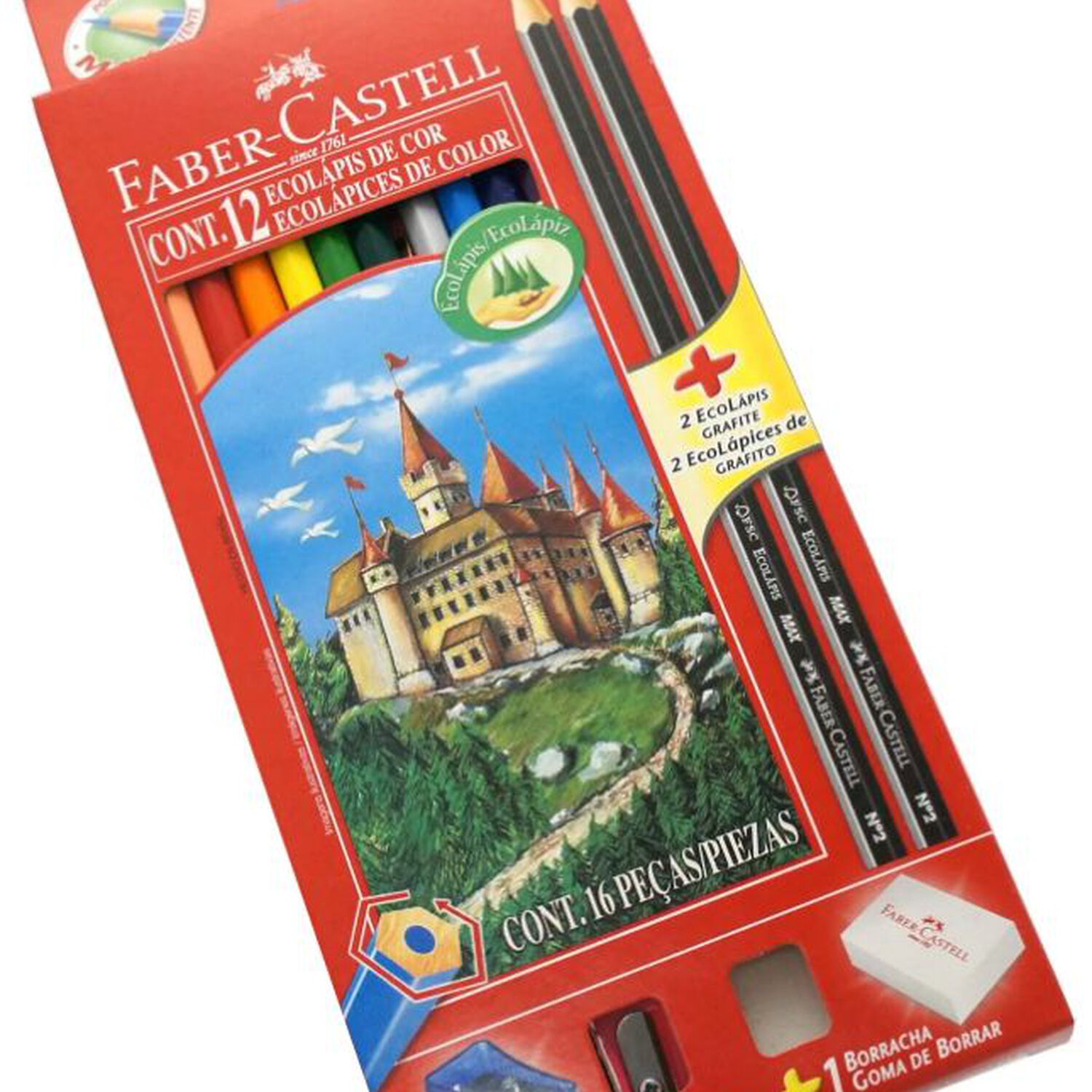 Lapices De Colores Largos + Goma + Sacapunta Y Dos Grafitos Faber Castell image number 1.0