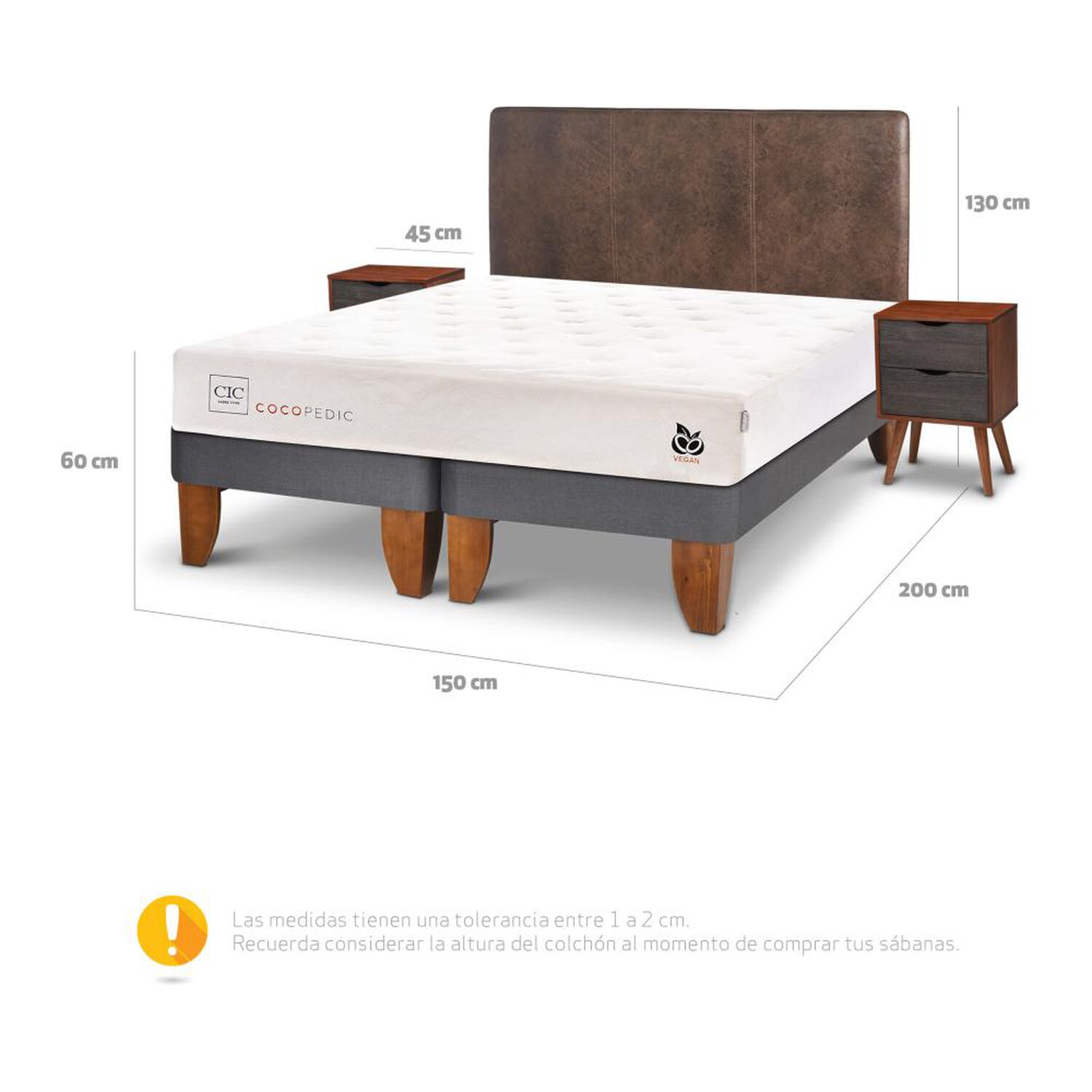 Cama Europea Cic Cocopedic / 2 Plazas / Base Dividida + Set De Maderas image number 4.0