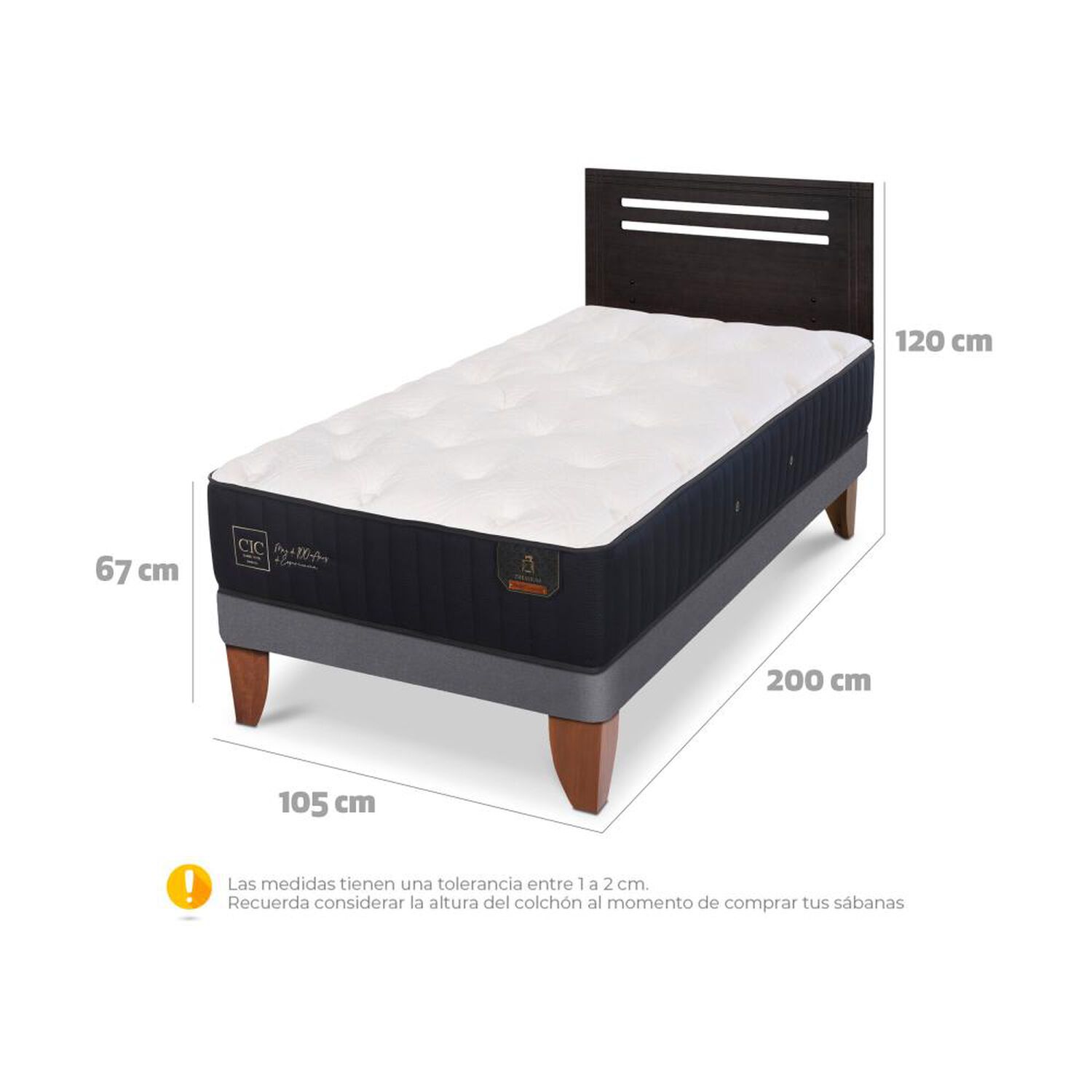 Cama Europea Cic Linea Premium / 1.5 Plazas / Base Normal + Respaldo image number 5.0