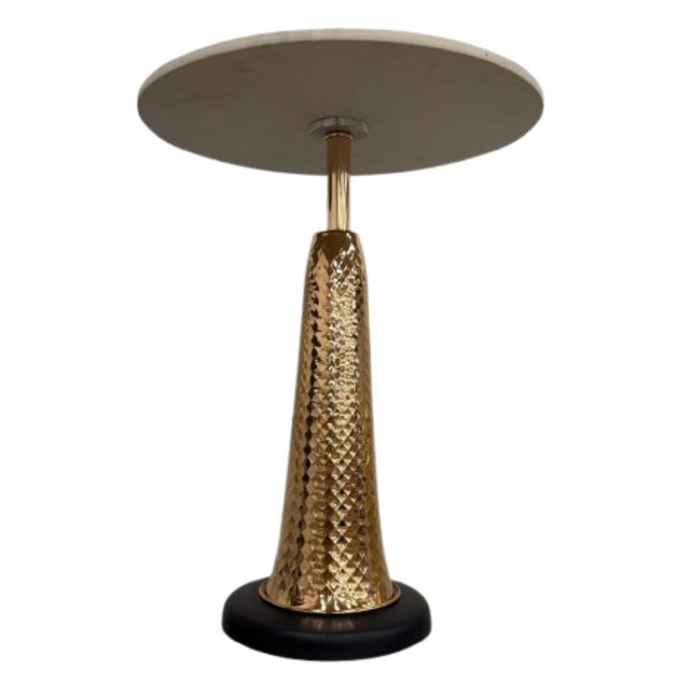 Mesa De Centro Redonda Color Blanco Con Base Dorado image number 2.0