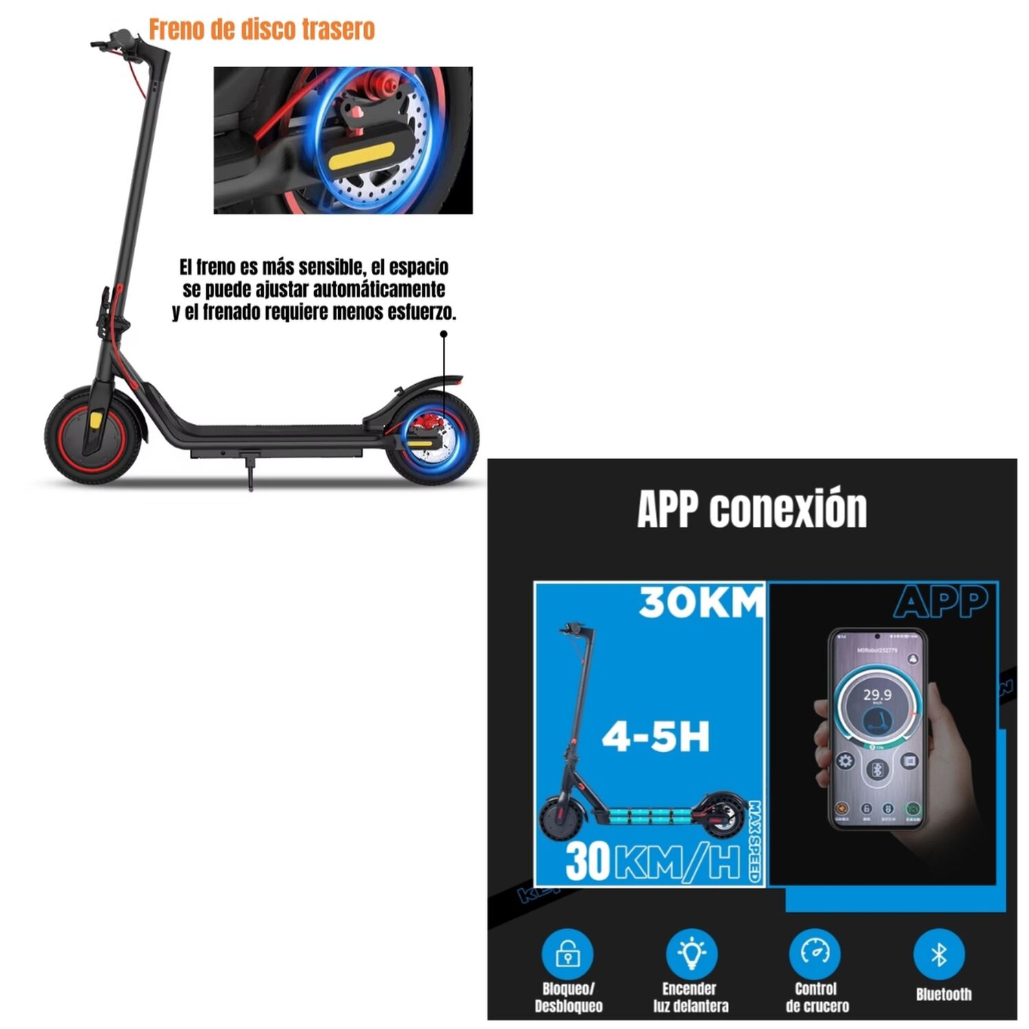 Scooter Adulto El&eacute;ctrico 30km 36v 350w M2 Negro image number 2.0