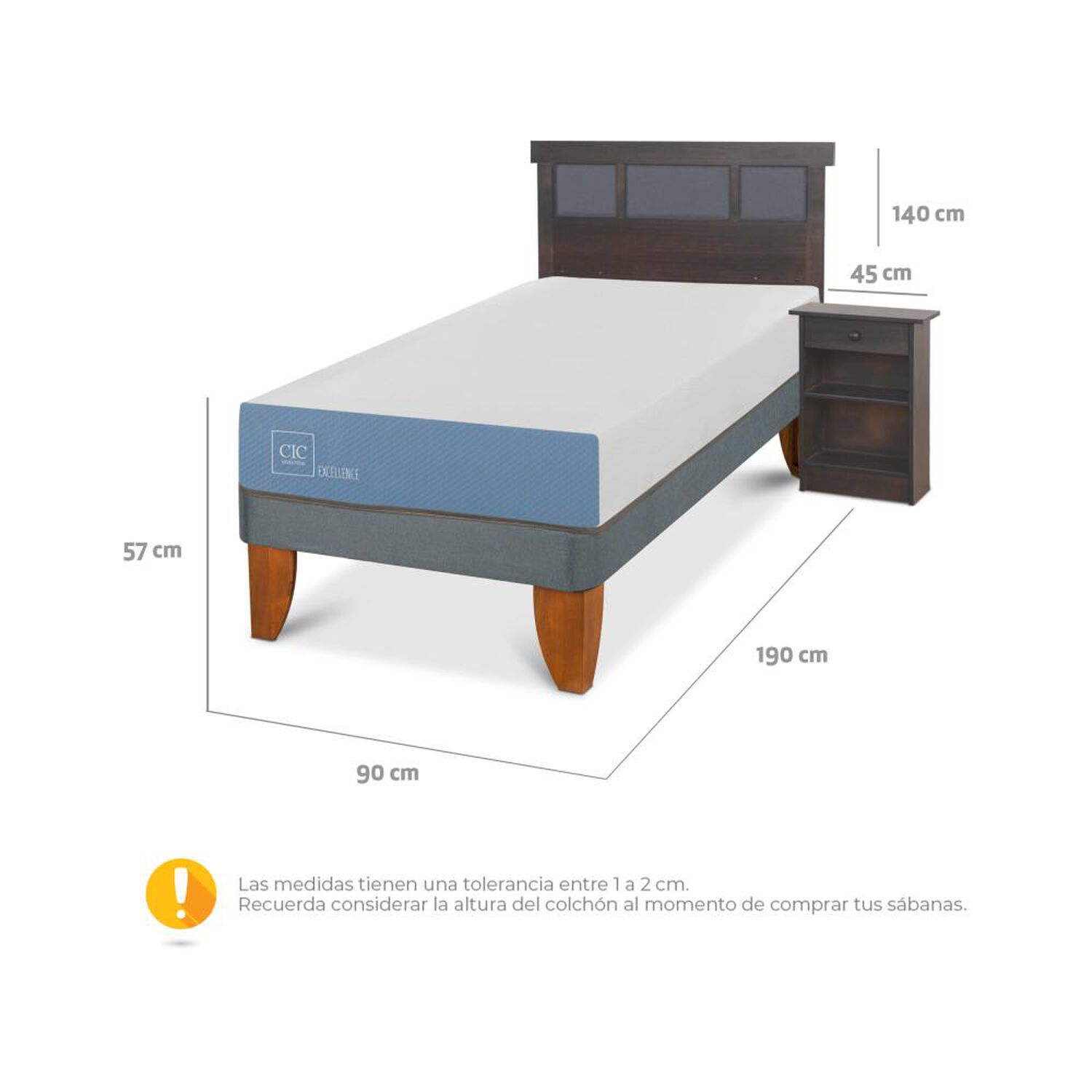 Cama Europea Cic Excellence / 1 Plaza / Base Normal + Set De Maderas image number 2.0