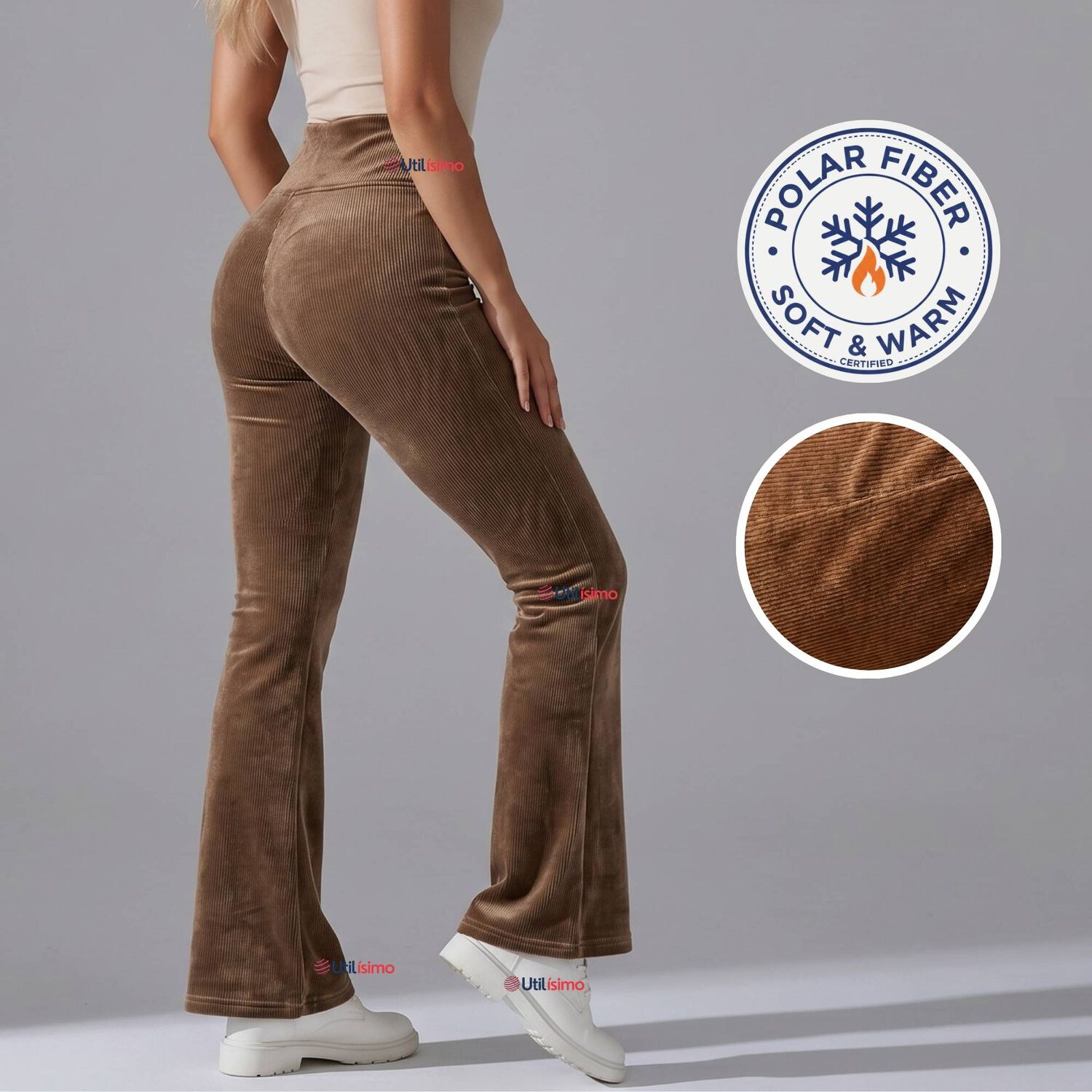 Pantal&oacute;n Cotel&eacute; Palazzo Polar Con Chiporro Elasticado T&eacute;rmico Caf&eacute; image number 0.0