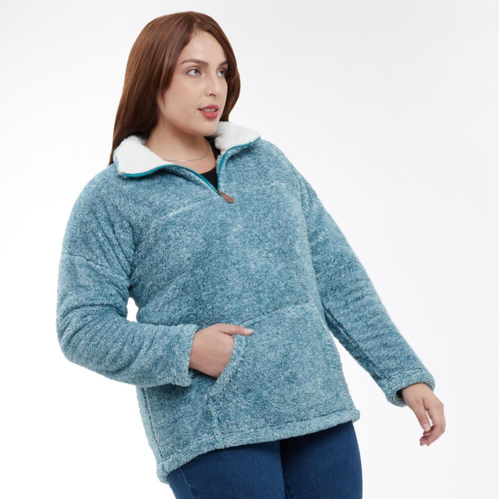 Poler&oacute;n Canguro Melange Fleece Cuello Alto Medio Cierre Mujer Sexy Large image number 2.0