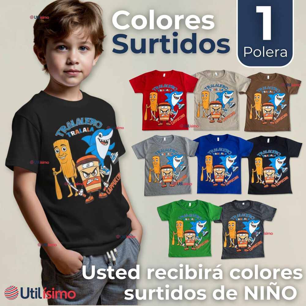 Polera Brainrots 100% Algodón Manga Corta Niño Tralalero Colores Surtidos image number 1.0