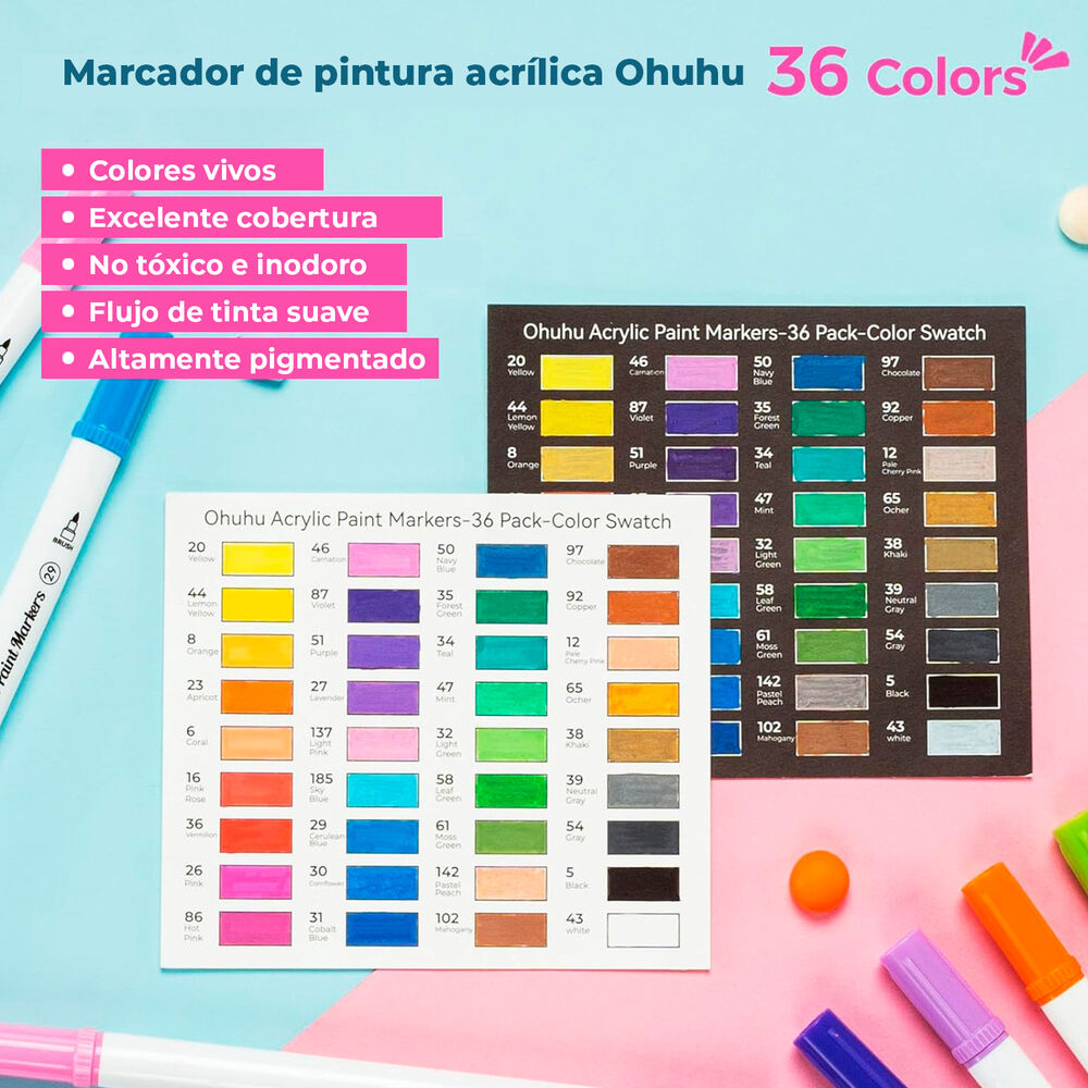 Ohuhu 36 Marcadores Acrílicos Doble Punta Pincel & Fina image number 1.0