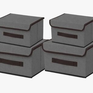 4 Unidades Cajas Organizadoras De Tela Plegables Con Tapas Gris