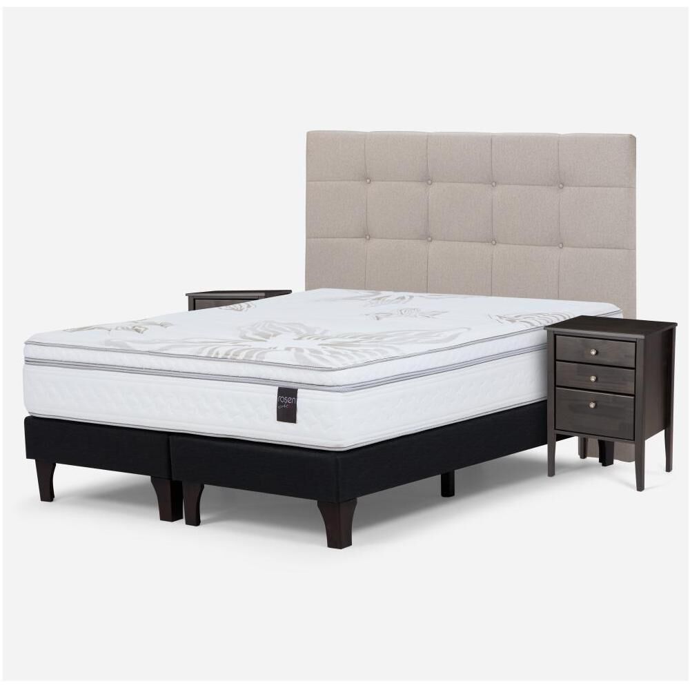 Cama Europea Rosen Art 4 / 2 Plazas / Base Dividida + Set De Maderas Issey Niebla image number 1.0