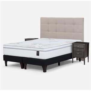 Cama Europea Rosen Art 4 / 2 Plazas / Base Dividida + Set De Maderas Issey Niebla