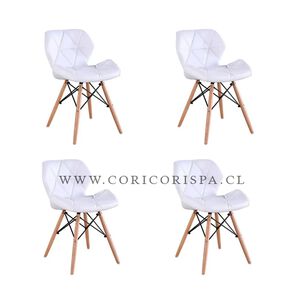 Juego De Comedor Madrid 140x80cms + 4 Sillas Eames Mariposa Ecocuero Blanco