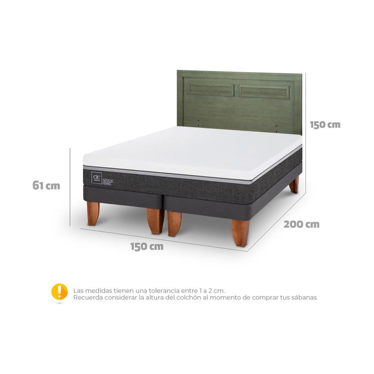Cama Europea Cic Ortopedic Advance / 2 Plazas / Base Dividida + Respaldo image number 6.0