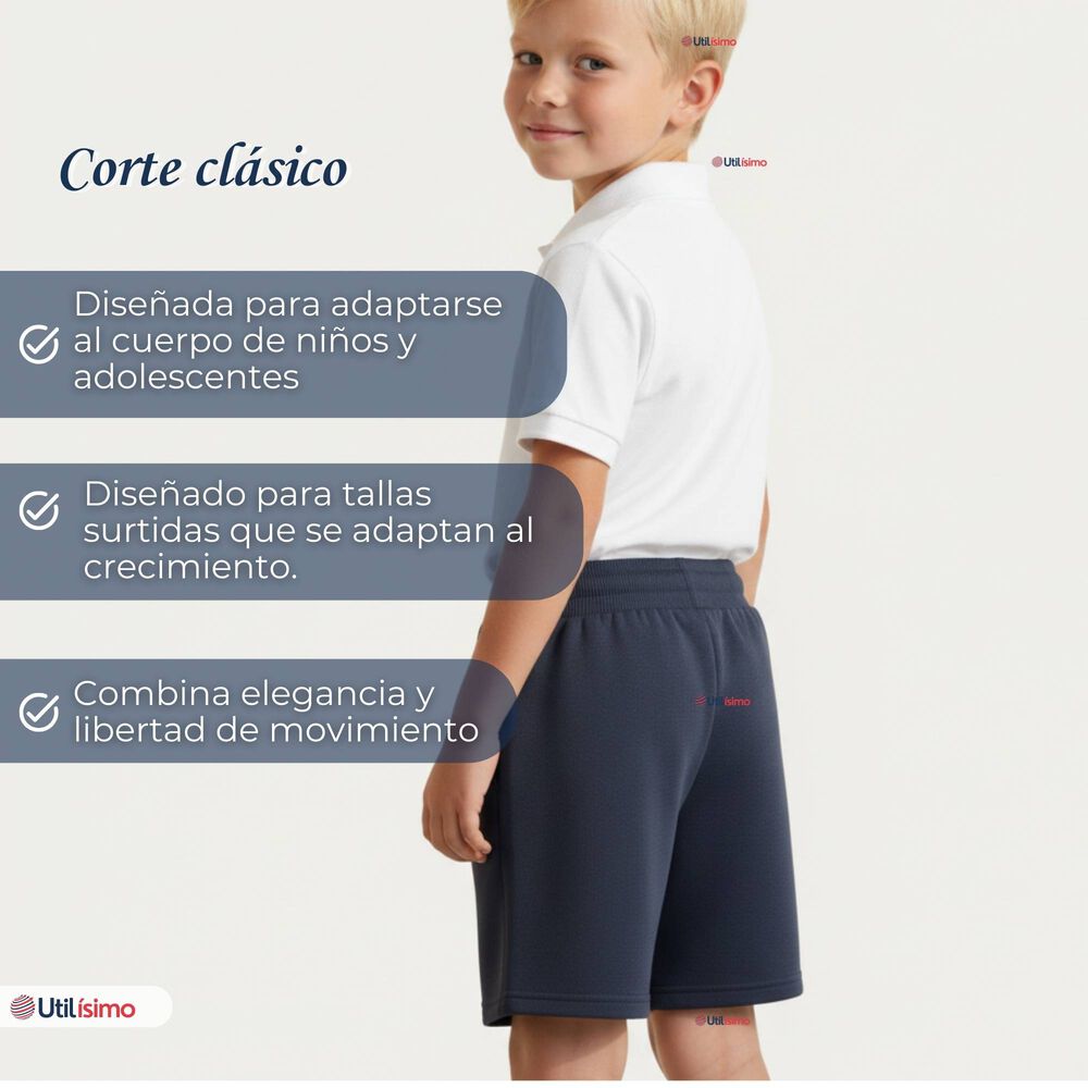 Pack 2 Pantal&oacute;n Corto Short Escolar Ni&ntilde;o Algod&oacute;n Deportivo Azul Marino image number 5.0