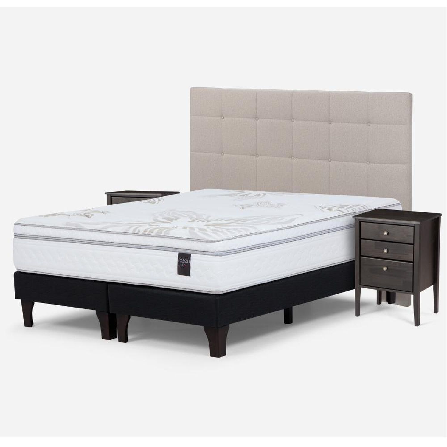 Cama Europea Rosen Art 4 / King / Base Dividida + Set De Maderas Issey Niebla image number 1.0