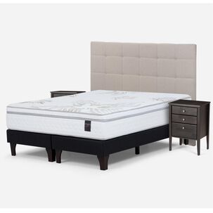 Cama Europea Rosen Art 4 / King / Base Dividida + Set De Maderas Issey Niebla