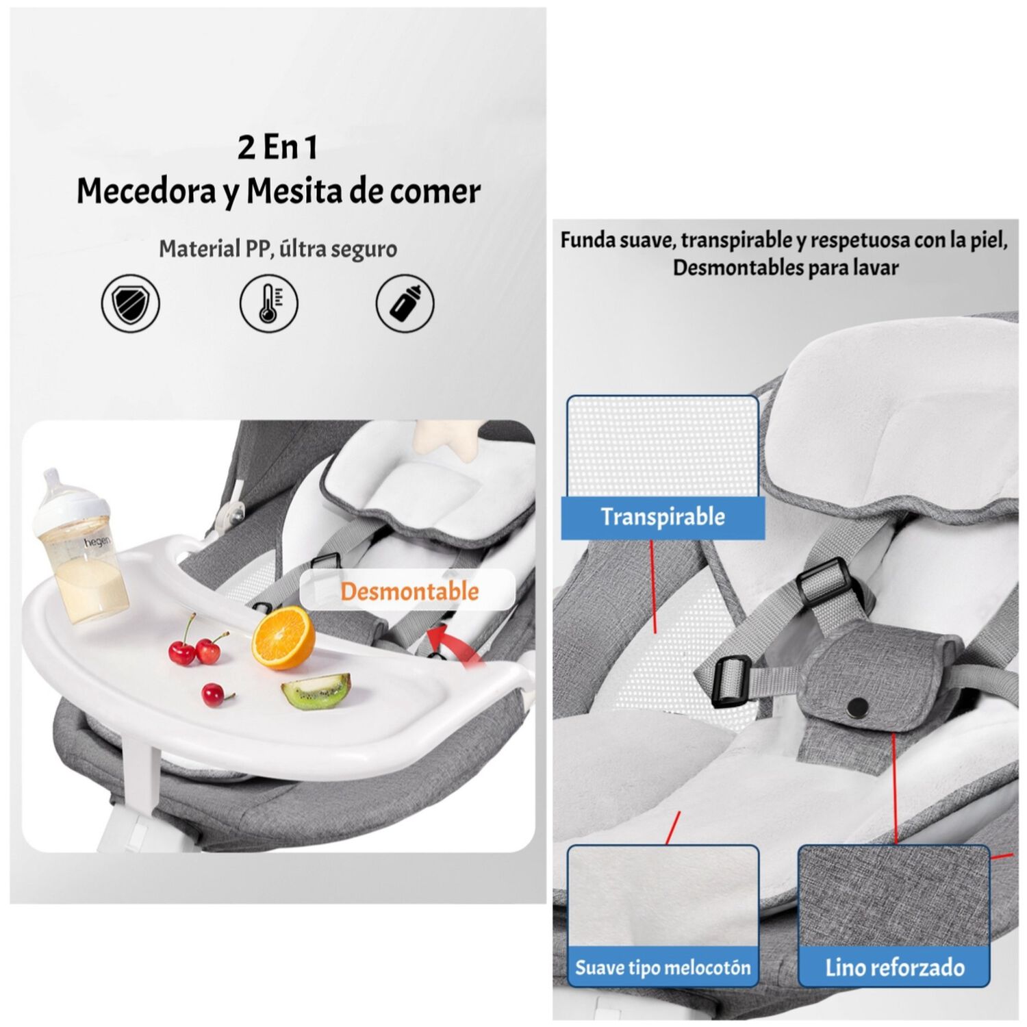 Mecedora El&eacute;ctrica 2 En 1 Bluetooth Yoya Rosada Lubabycas image number 5.0