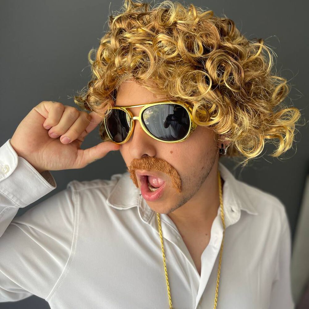 Set Disfraz Afro Retro Hombre Años 80 Onda Disco Pelo image number 11.0