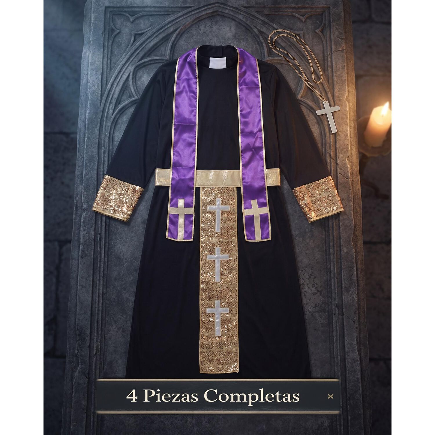 Disfraz Cosplay Cura Monje Morado Religioso image number 1.0