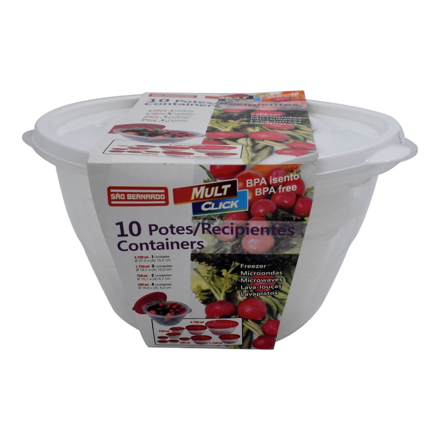 Set De 10 Contenedores De Plastico Tapa Blanca San Bernardo image number 2.0