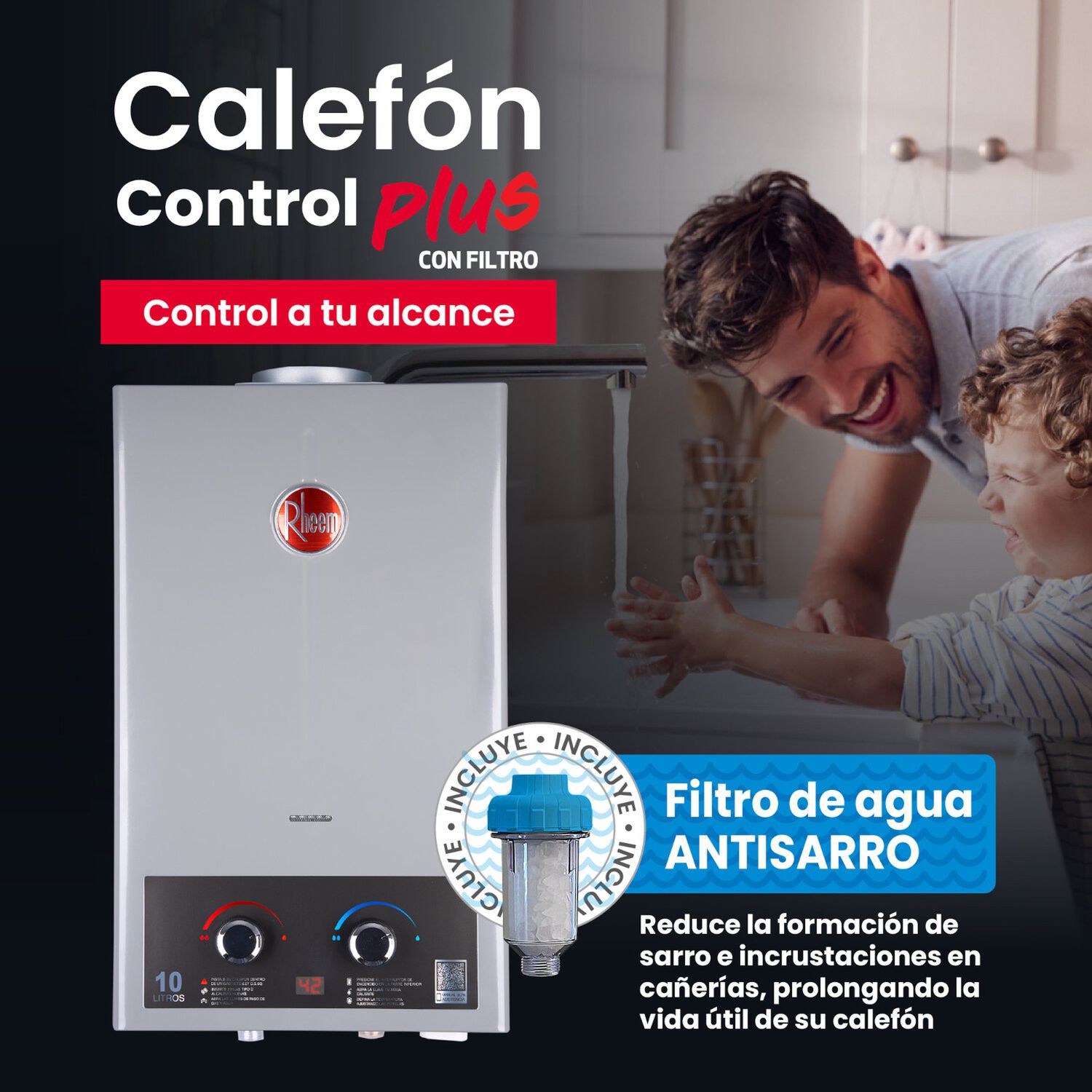 Calefont Digital 10 Litros Gas Licuado Tiro Natural Rheem image number 7.0