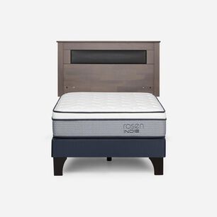 Cama Europea Rosen Indie / 1 Plaza / Base Normal  + Respaldo Ferrara Gris