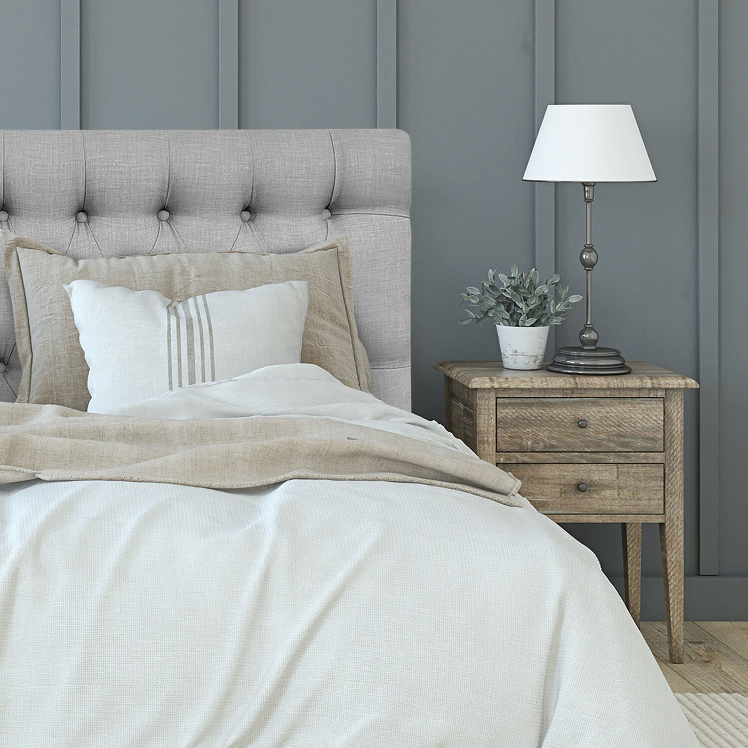 Respaldo De Cama Capiton&eacute; Premium Lino Gris Plata 1,5 Plazas image number 0.0