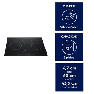 Encimera Eléctrica 3 Platos Vitrocerámica Panel Touch Ve6dt