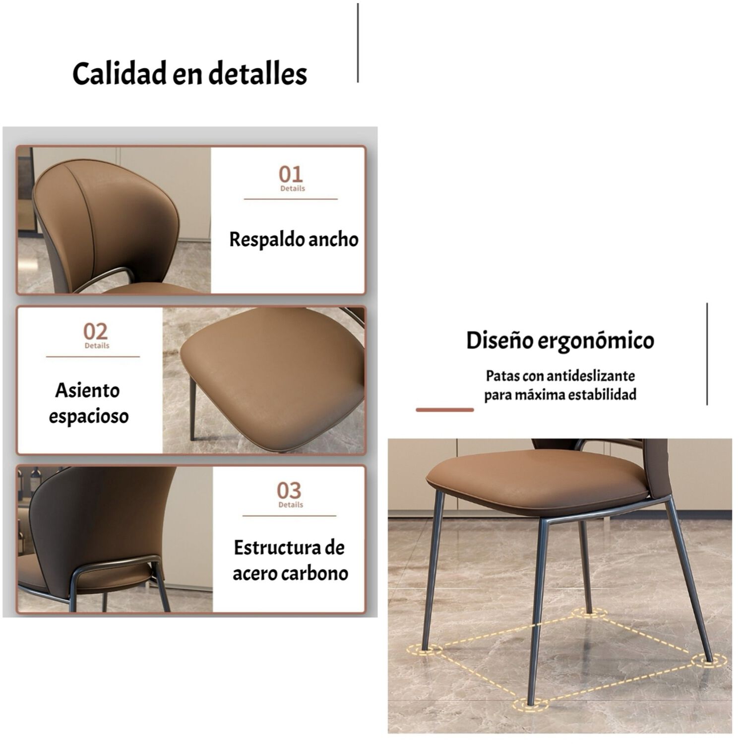 Pack 4 Sillas De Comedor Premium Ecocuero Deli Naranjas image number 2.0
