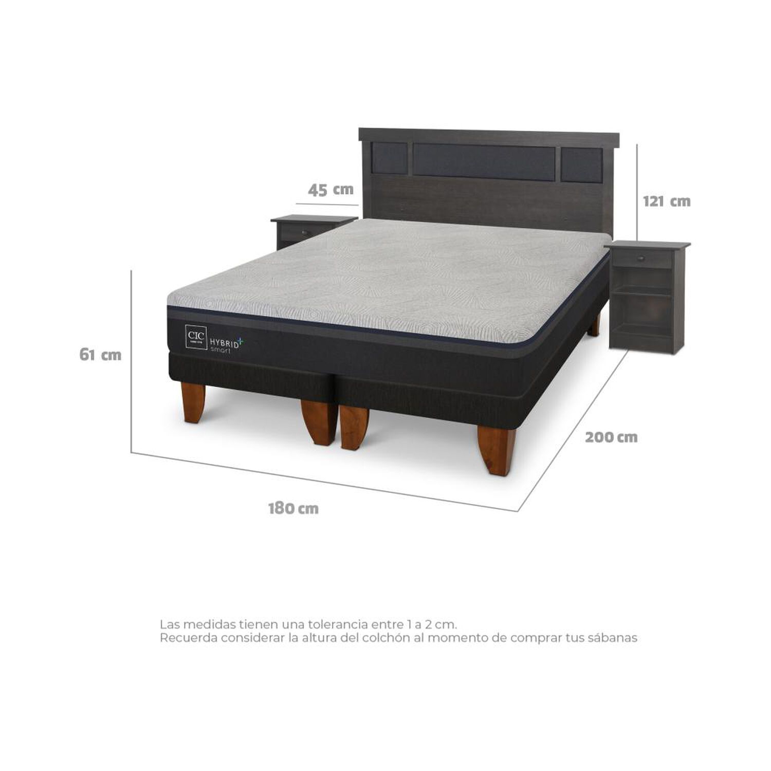Cama Europea Cic Hybrid Plus / King / Base Dividida + Set De Maderas image number 3.0