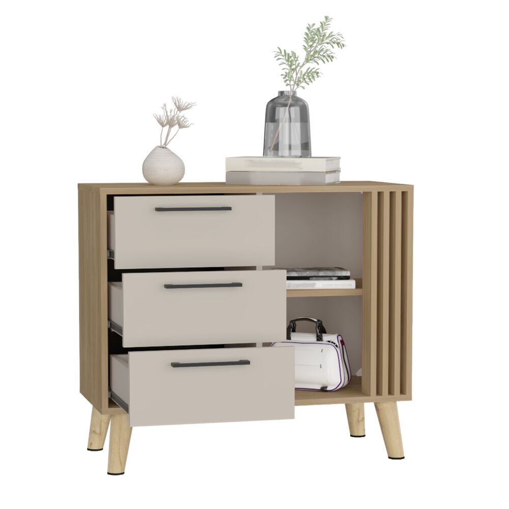 Comoda 3 Cajones Fm 64,4x80x35 Cm Café Claro Y Beige image number 1.0
