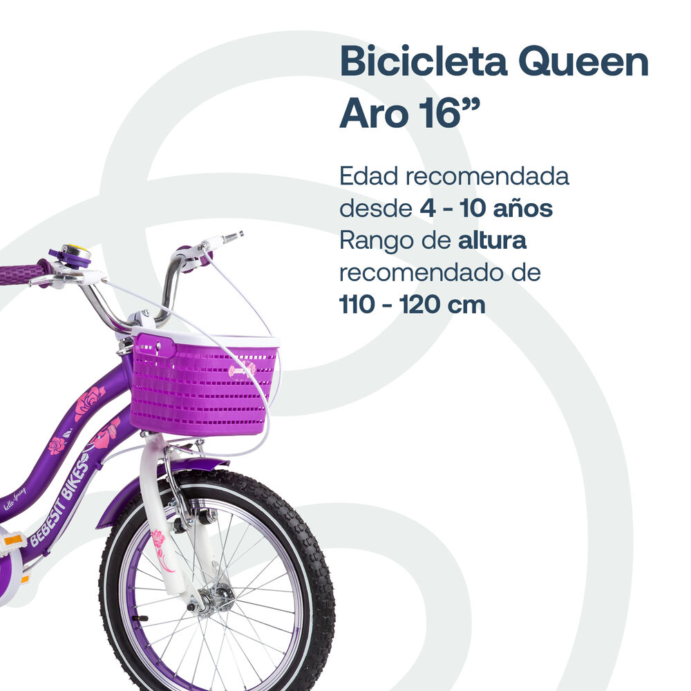 Bicicleta Infantil Queen Aro 16 Morada Bebesit image number 6.0