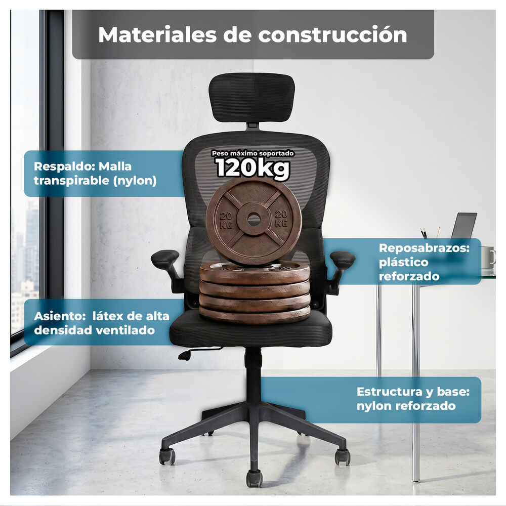 Silla Oficina Ergon&oacute;mica Reclinable Soporte Lumbar image number 6.0