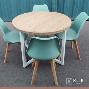 Comedor Redondo De Vidrio Cross 120cm + 5 Silla Tulip Acolchada - Menta