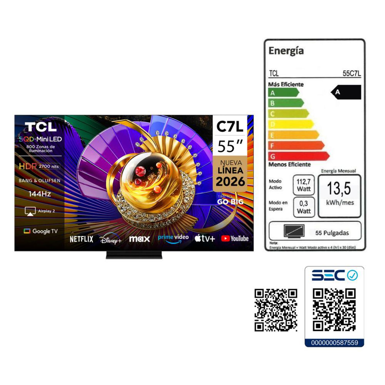 Mini LED 55" TCL 55C7L / Ultra HD 4K / Smart TV image number 11.0
