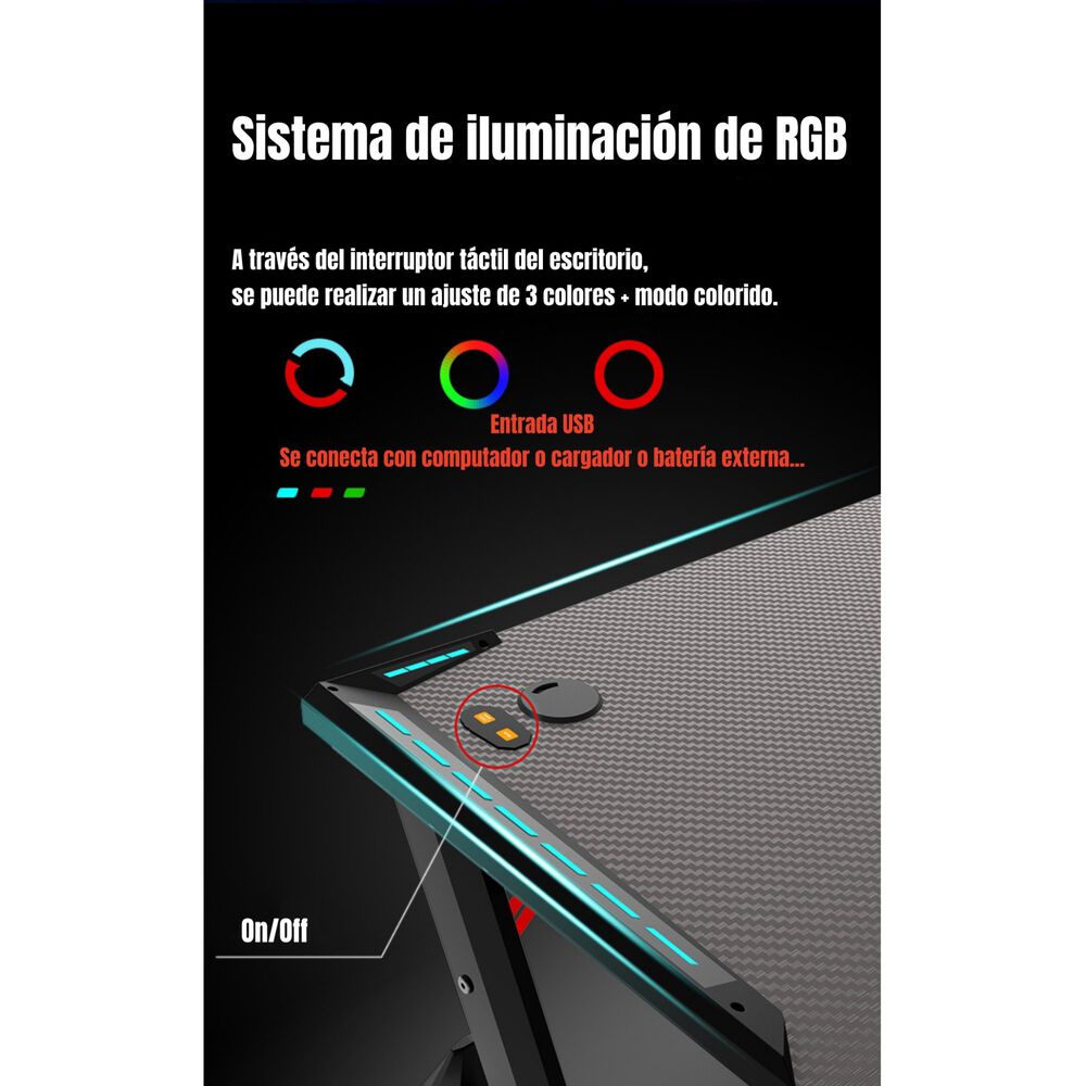 Escritorio Gamer Con Luces 140x60x73cm Negro By Lubabycas image number 4.0