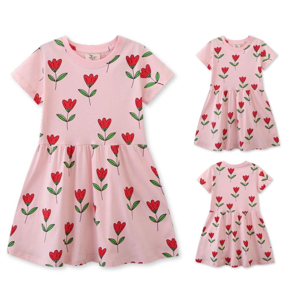 Vestido Manga Corta Niña Estampado Rosa Princesa 2 A 7 Años image number 4.0