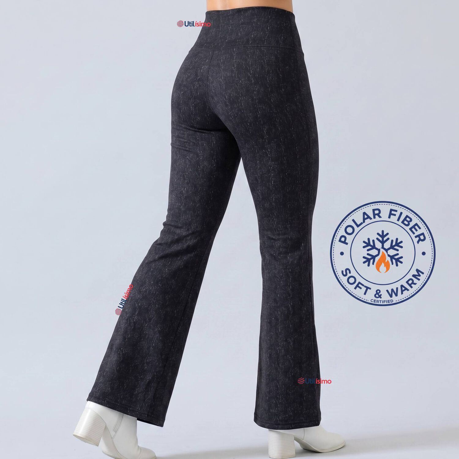 Pantal&oacute;n Polar Con Chiporro Palazzo Mujer Elasticada T&eacute;rmica Negro Jeans image number 0.0