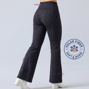 Pantal&oacute;n Polar Con Chiporro Palazzo Mujer Elasticada T&eacute;rmica Negro Jeans