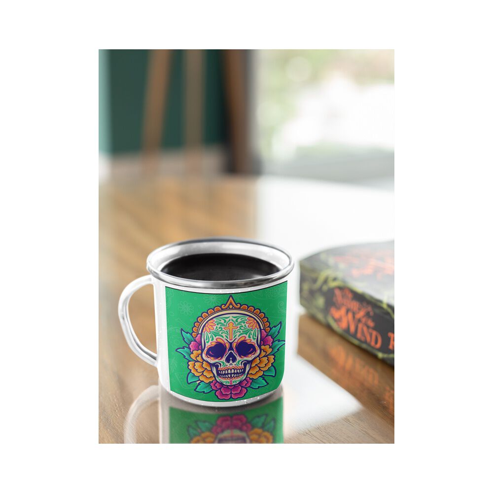 Taza Enlozada Catrina Esqueleto Verde Flores Esqueleto image number 2.0